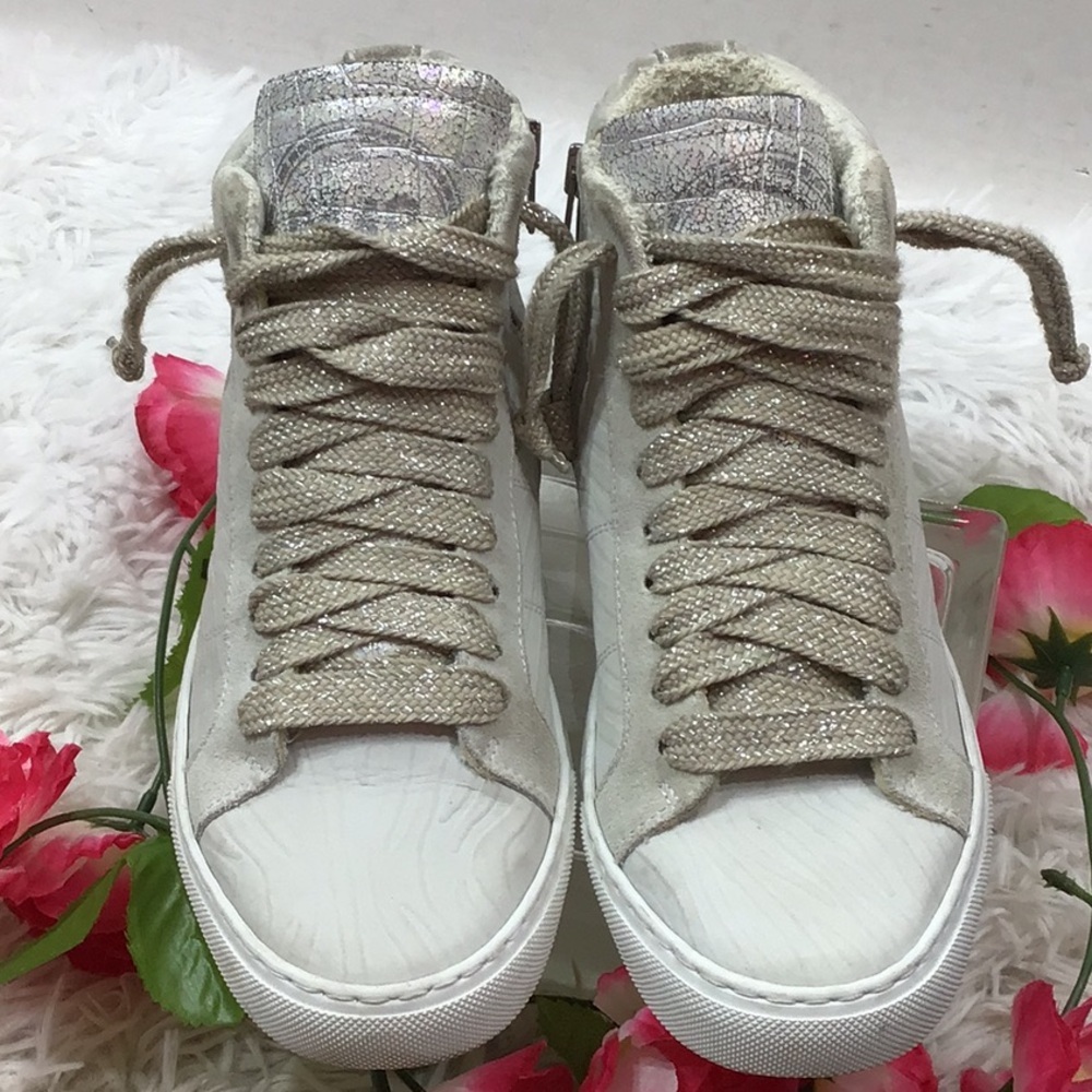 P448 Star white zebra high top leather sneakers 38